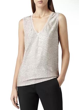 Reiss серебристый топ майка металлик блестящий ona metallic нарядный топ блуза