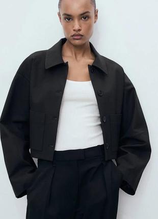 Льняной укороченный жакет zara
