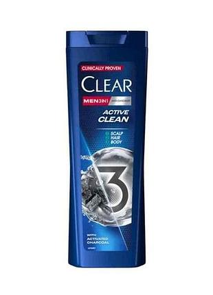 Шампунь-гель-бальзам 360мл д/душа чел 3в1 очищение с углем тм clear