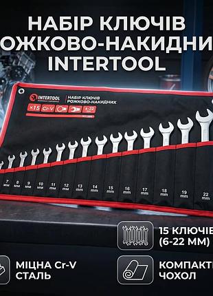 Ku набір ключів рожково-накидних universal fit intertool 15 шт 6-22 мм для механіків та автолюбителів uni2l_k
