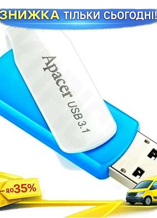 Ku флеш накопичувач usb universal fit 64гб apacer поворотний синій білий usb 3.2 для зберігання даних uni2l_k
