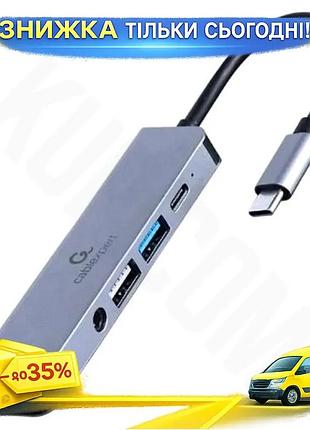 Ku хаб usb cablexpert universal fit 5 в 1 grey type-c 3.1 hdmi 4k usb 3.1 usb 2.0 аудіо 3.5 мм для ноу uni2l_k