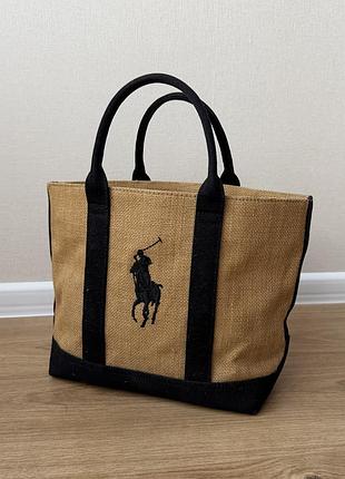 Сумка polo ralph lauren big pony jute canvas tote bag