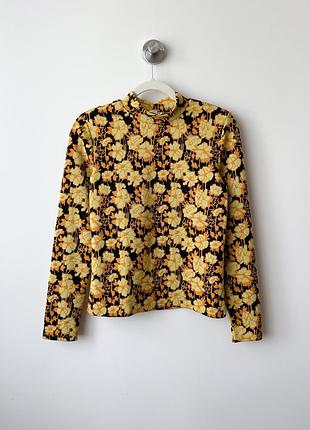 Лонгслив zara в цветы жаккардовый желтый