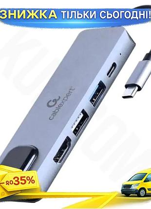 Ku хаб usb cablexpert universal fit 5 в 1 серый type-c 3.2 для ноутбука hdmi 4k адаптер для подключени uni2l_k