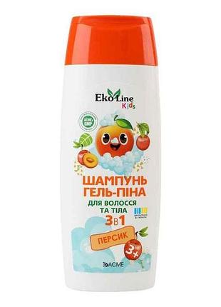 Шампунь-пена детский 250мл гель детский 3в1 персик тм ekoline
