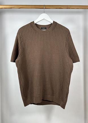 Massimo dutti knitted brown old money вʼязана футболка з шикарним дизайном розмір l