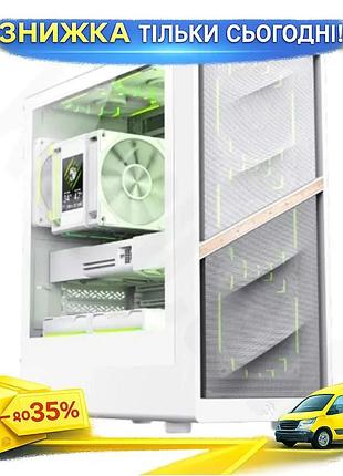 Ku корпус gamemax mid universal fit tower white для microatx mini-itx з argb хабом бічна панель зі скл uni2l_k