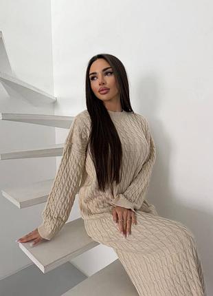 Накладной платеж ❤ турецкое вязаное платье миди оверсайз в косы