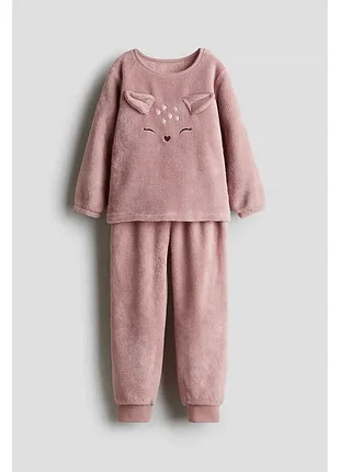 🎀 пудровая плюшевая пижама для девочки, свитшот + брюки | h&amp;m