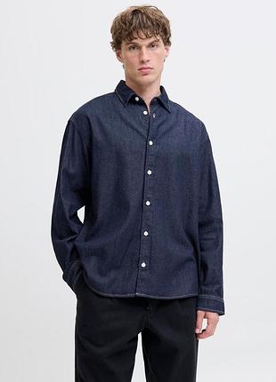 Чоловіча dark blue denim сорочка jack & jones