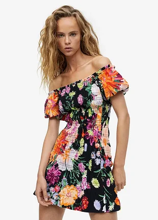 🌸 жіноча коротка сукня - резинка в квітковий принт | h&m