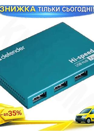 Ku хаб usb defender universal fit septima slim 7 портів usb 2.0 з блоком живлення для комп'ютера синій uni2l_k