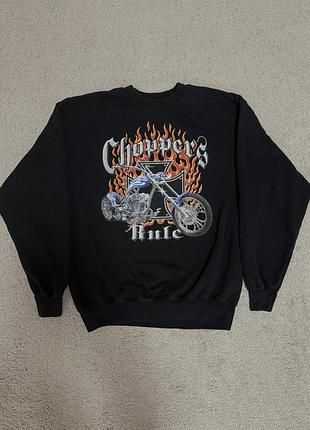 Чорний вінтажний унісекс оверсайз байкерський рок реп світшот wes coast choppers rule розмір s