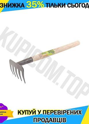 Ku граблі прямі mastertool universal fit з 5 зубцями подовжена дерев'яна ручка для розпушування ґрунту uni2l_k