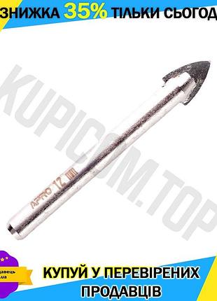 Ku сверло по стеклу universal fit и керамике apro 12 мм копьеобразное сверло для кафеля и фарфора 80 м uni2l_k