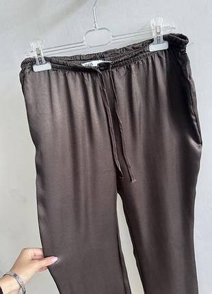 Сатинові брюки zara шоколадного кольору