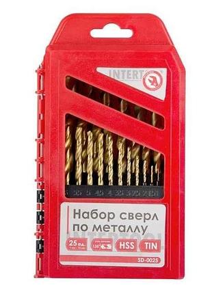 Набор сверл по металлу din338 hss 25шт (1.0-13.0), покрытие ti sd-0025 тм intertool