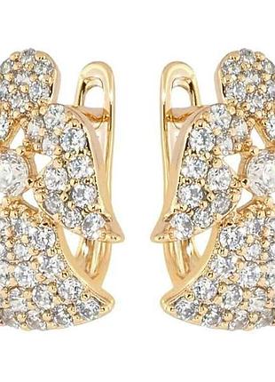 Серьги позолота 18k английский замок ангелочки инкрустация цирконием (195079) тм xuping