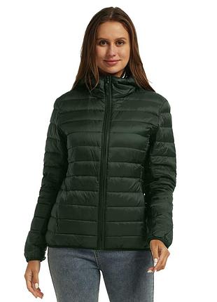 Жіноча пухова куртка wantdo plus size 3xl р.58–60, натуральний пух, з капюшоном і чохлом, темно-зелена нова