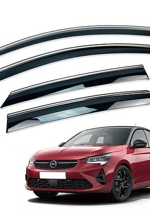 Ветровики для opel corsa f 2019+ с нерж. хром полоской (hawk)