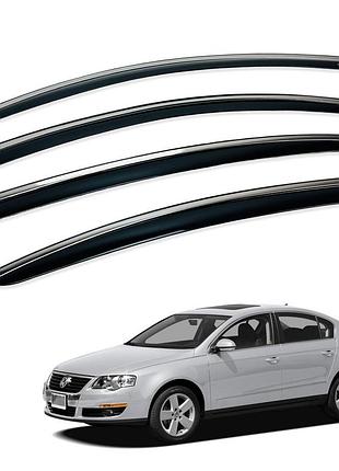 Дефлектори вікон (вітровики) volkswagen passat b6/b7 2005-2015 sedan нерж. з хром полоскою (hawk)