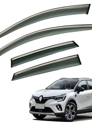 Ветровики для renault captur / mitsubishi asx 2023+ с нерж. хром полоской (hawk)