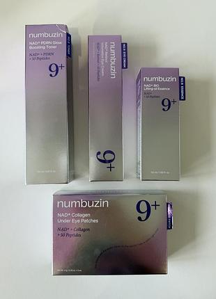 Набір з 4 продуктів ліфтинг пдрн лінійки numbuzin no.9 nad+: pdrn toner 150 ml, lifting-sil essence 50 ml, eye cream 10 ml, under eye patches 5ea