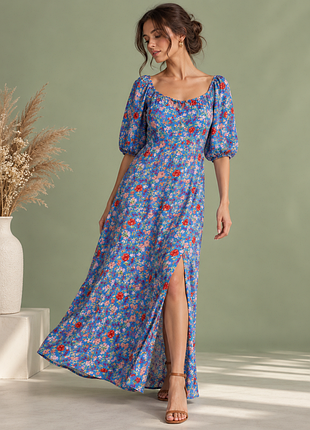 Длинное натуральное макси платье, цветочное платье из вискозы, peacocks.