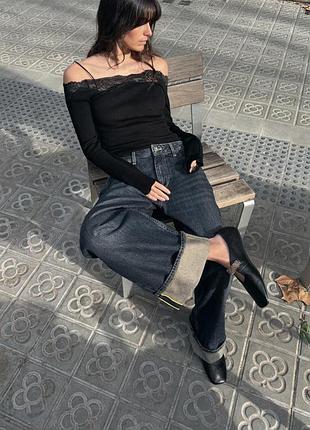 Топ в рубчик с кружевом zara 2