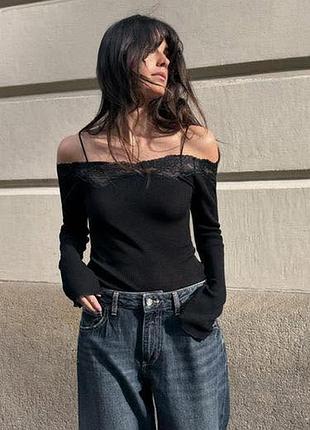 Топ в рубчик с кружевом zara 5