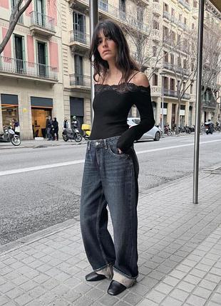 Топ в рубчик с кружевом zara 3
