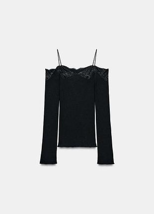 Топ в рубчик с кружевом zara 4