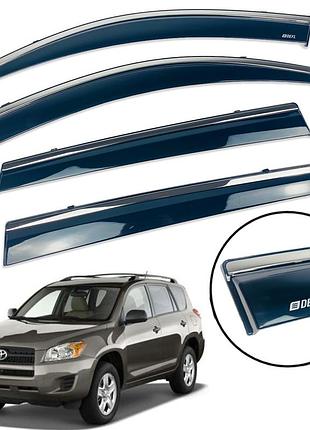 Ветровики для toyota rav-4 2006-2013 long usa нерж. с хром полоской (defl)