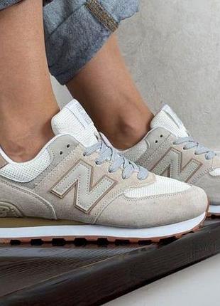Женские замшевые бежевые кроссовки new balance 574, повседневные кроссовки нью баланс для женщин 39