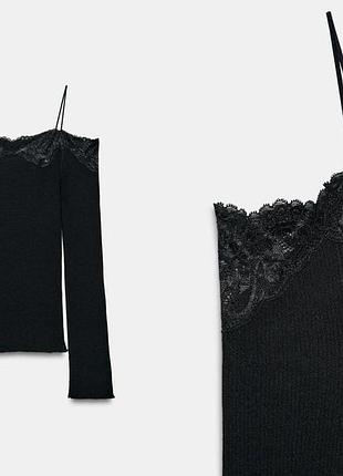 Топ в рубчик с кружевом zara 8