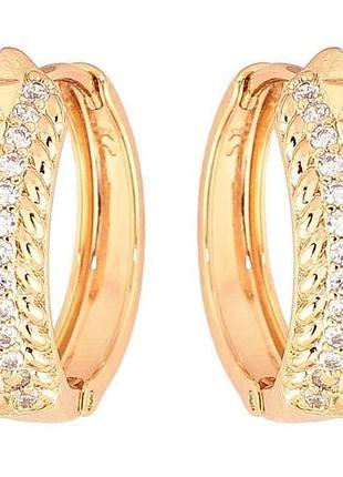 Серьги кольца позолота 18k «декоративный узор с дорожками кристаллов» 287128 тм xuping