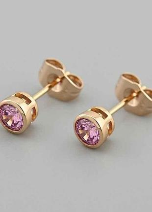 Серьги пусеты 56069 6х6мм розовые фианиты вес 1.5г позолота 18к тм xuping