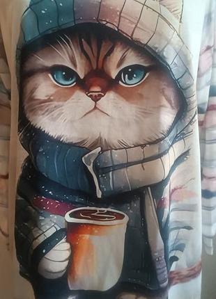 Лонгслив с принтом котика 2