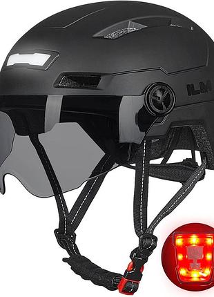 Велосипедный шлем ilm e3-10l, унисекс, размер l-xl, с usb led фонарем и съемным козырьком