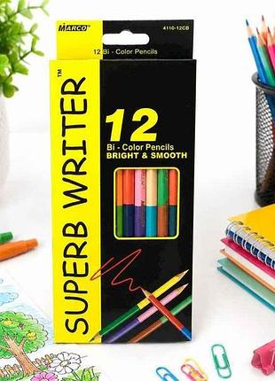 Олівці кольорові 24кол. двосторонні 4110-12св шестигранні super writer тм marco