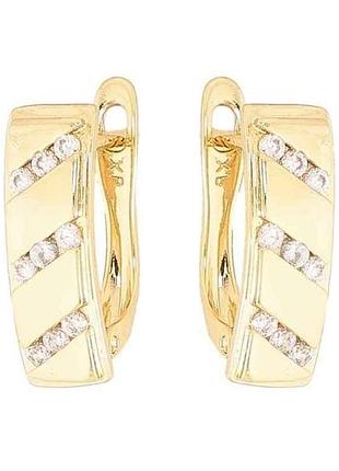Сережки англійська застібка позолота 14k візерунок з кристалами 1,6см (334325) тм xuping