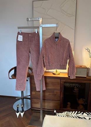 Жіноча плетена куртка бомбер + штани з натуральної замші bottega veneta