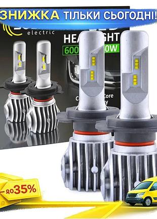 Ku led автолампа solar universal fit h4 12/24v 6500k 6000lm 40w для автомобиля светодиодная замена гал uni2l_k