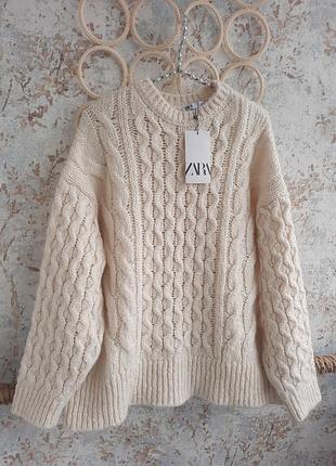 Массивный свитер оверс в косы zara шерсть/альпака