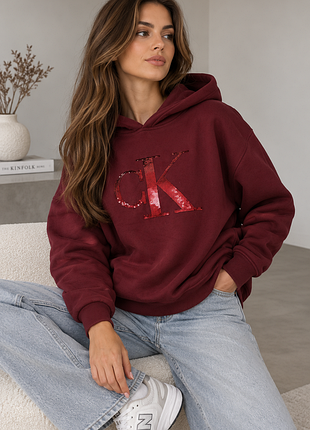Жіноче худі calvin klein jeans бордове з паєтками