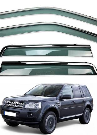 Ветровики для land rover range rover freelander 2 с нерж. хром полоской (hawk)