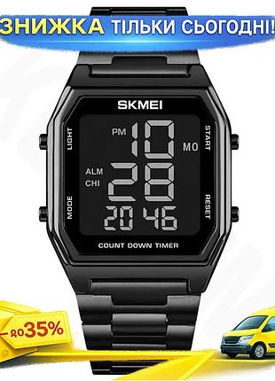 Мужские наручные часы skmei 1735 черный с черным циферблатом спортивные кварцевые часы с подсветкой и во ku-22