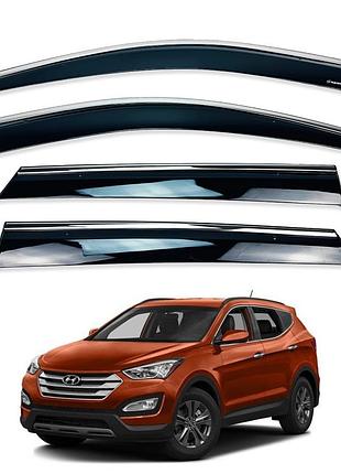 Дефлекторы окон (ветровики) hyundai santa fe 2012-2018 нерж. з хром полоскою (defl)