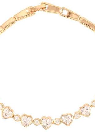 Браслет позолота 18k «сердечка с цирконом» длина 19см х 3мм (252046) тм xuping